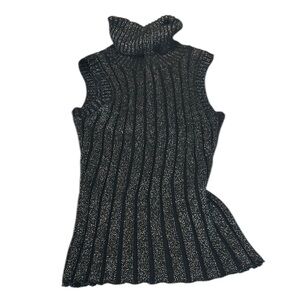 Lady Mei Black and Silver Sleeveless Turtleneck Sweater
